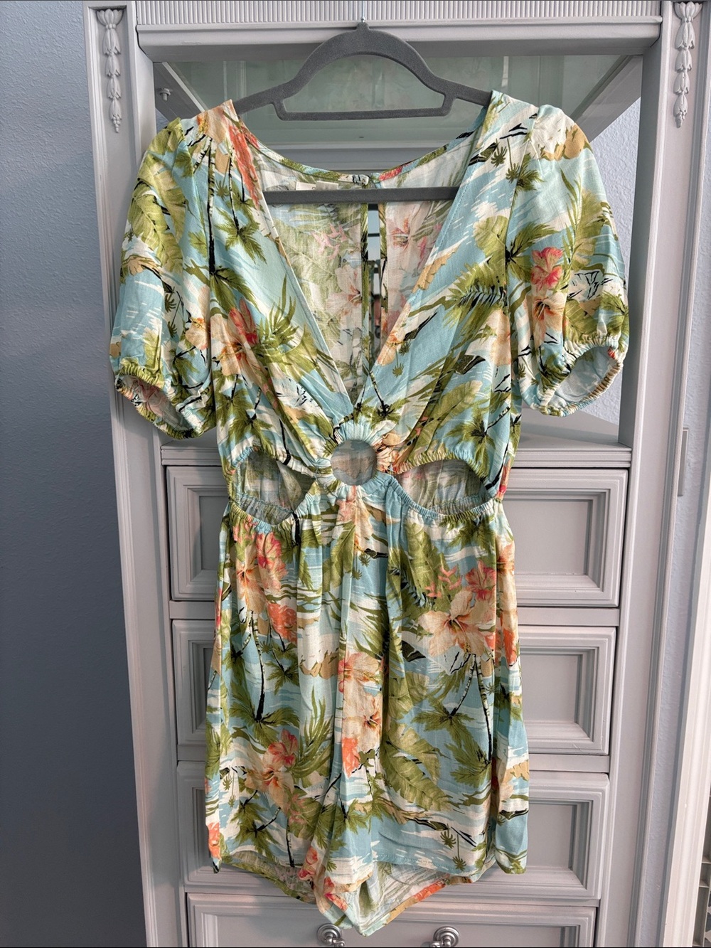 O'Neill Light Blue Tropical Floral Mini Dress
